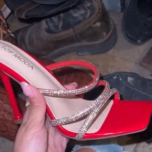 Red heels , rhinestones on straps